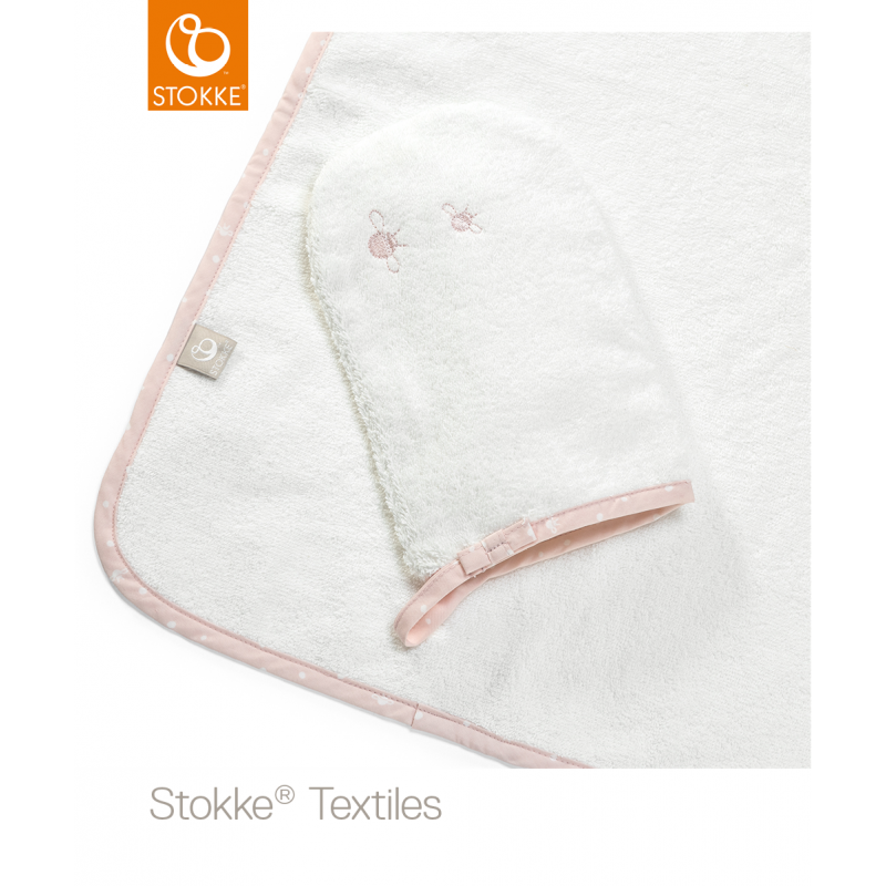 Stokke - hooded towel πετσέτα με κουκούλα pink bee - organic cotton