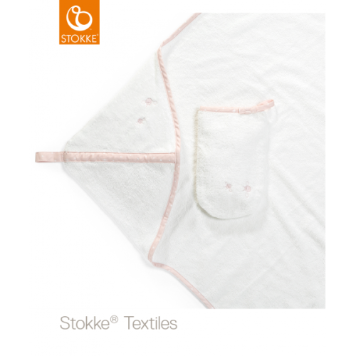 Stokke - hooded towel πετσέτα με κουκούλα pink bee - organic cotton