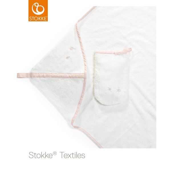 Stokke - hooded towel πετσέτα με κουκούλα pink bee - organic cotton