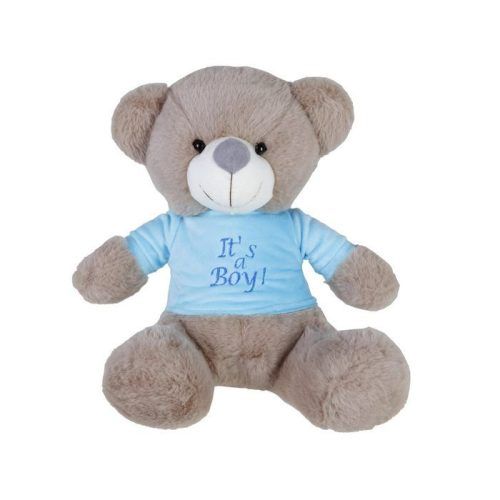 Much toys Αρκουδάκι 25cm Γκρί Μπλούζα Μπλέ ITS A ΒΟΥ