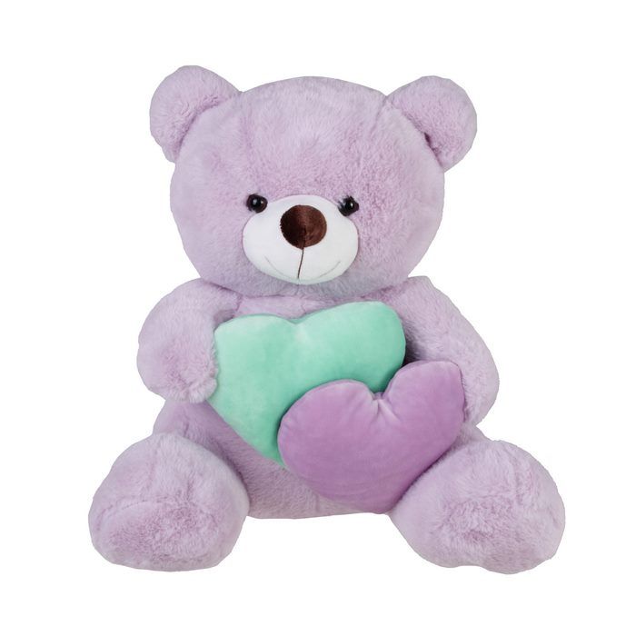 Much toys Αρκουδάκι 40cm Λιλά Με Καρδιές Δίχρωμες