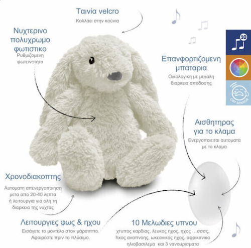 Alternative view of ZAZU Ro Rabbit Λαγουδάκι Λευκό Επαναφορτιζόμενο Ύπνου με Φωs